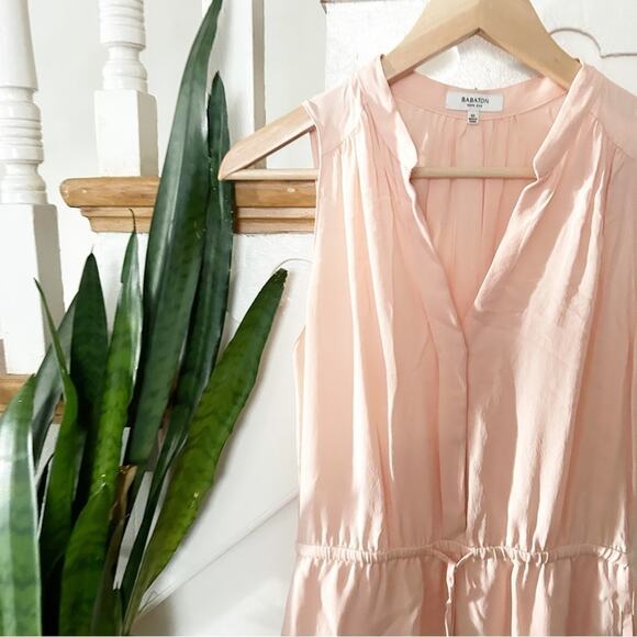 Aritzia Babaton Pink Sleeveless V-Neck Tie Waist Benedict Silk Dress Size XS - Picture 3 of 7